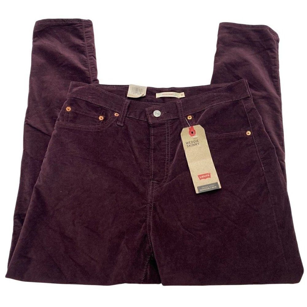 Levi's Wedgie Skinny Ankle Jeans Women's 31 LARGE‎ Dark Red Stretchy Soft Velour